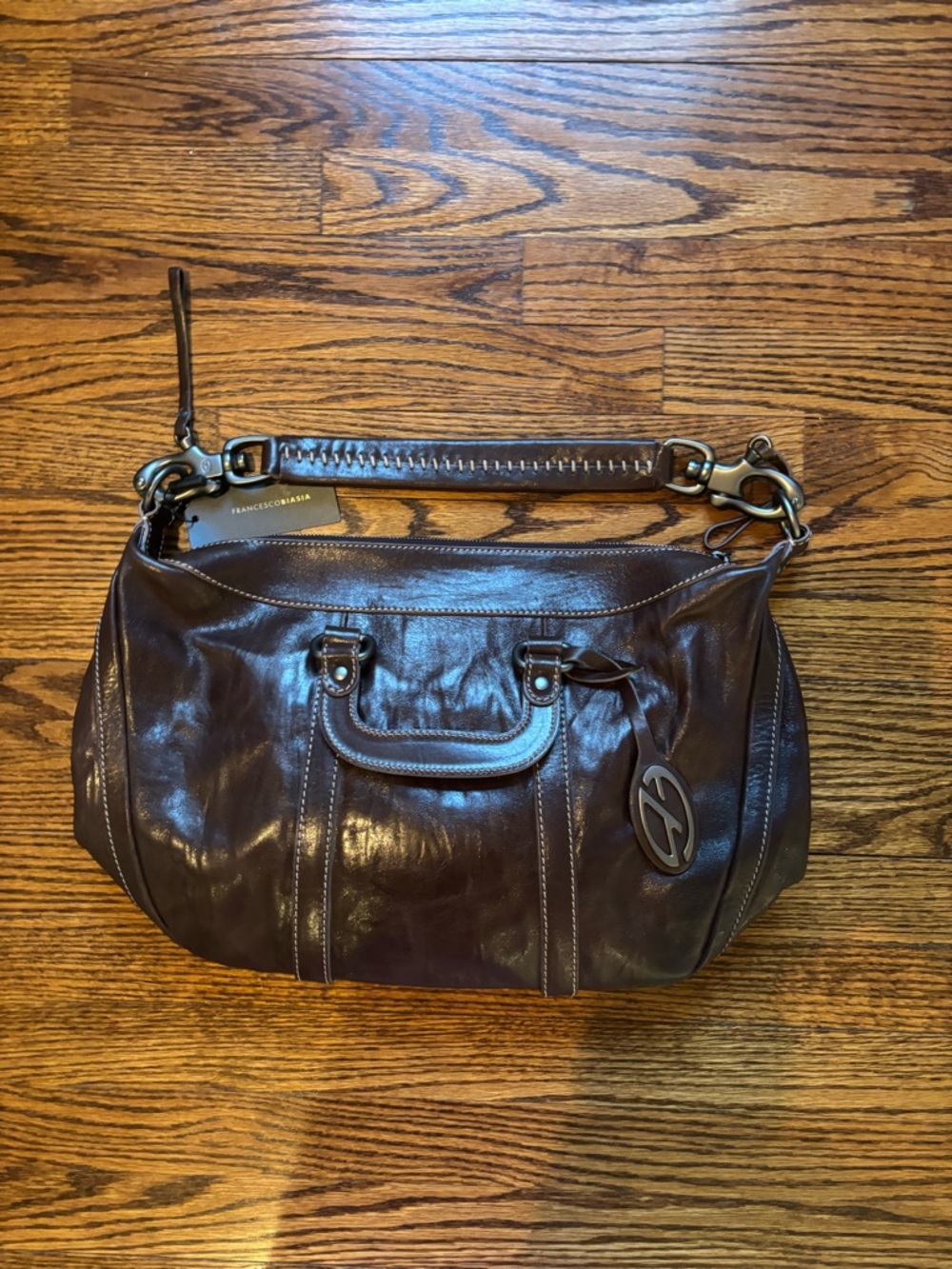 Francesco Biasia Dark Brown Leather Shoulder Bag with Detachable Strap